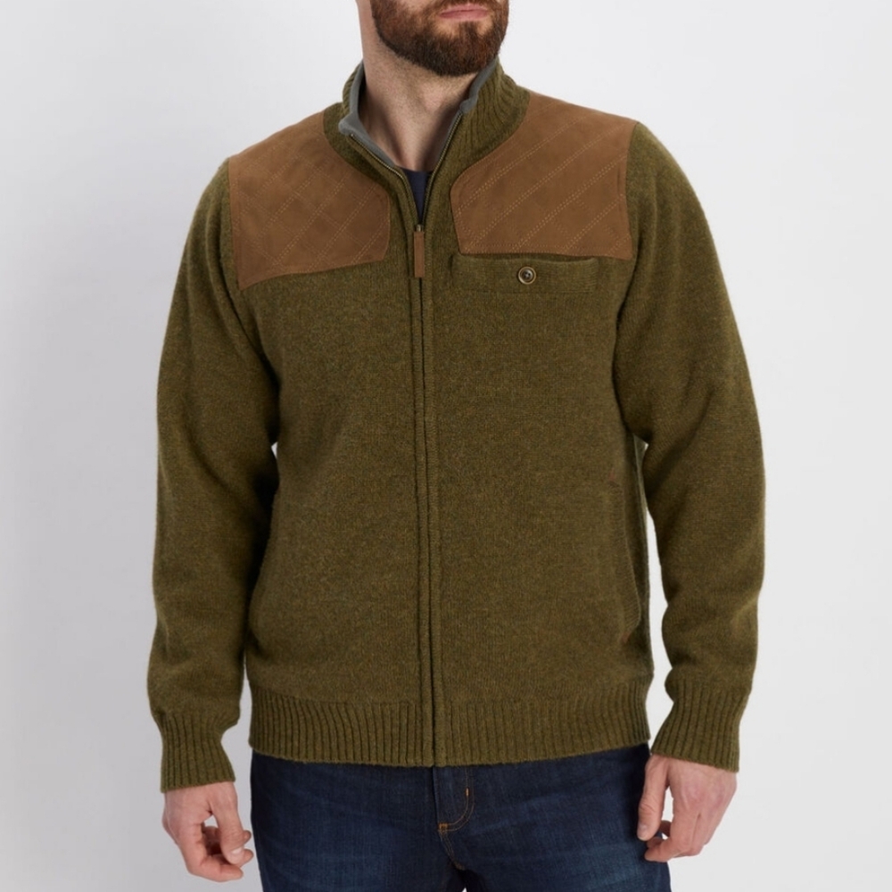 Duluth Trading Men's Windproof Full Zip Sweater Jacket Shetland Wool Green
